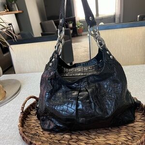 Coach Limited Edition Black XL Madison Maggie Croc Embossed - 14325